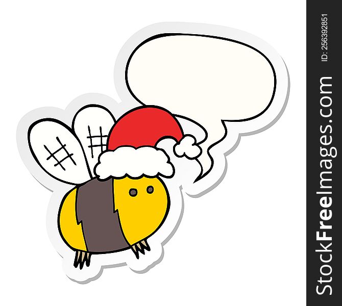 Cute Cartoon Bee Wearing Christmas Hat And Speech Bubble Sticker