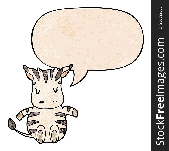 cute cartoon zebra and speech bubble in retro texture style