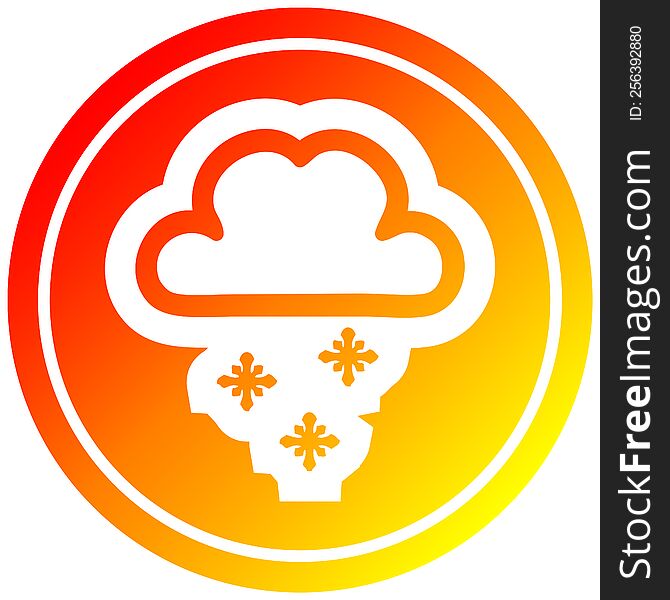 snow cloud circular icon with warm gradient finish. snow cloud circular icon with warm gradient finish