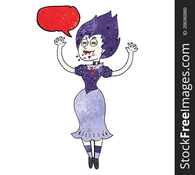 freehand speech bubble textured cartoon vampire girl with bloody mouth