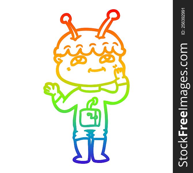 Rainbow Gradient Line Drawing Surprised Cartoon Spaceman