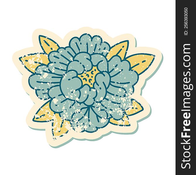 iconic distressed sticker tattoo style image of a blooming flower. iconic distressed sticker tattoo style image of a blooming flower