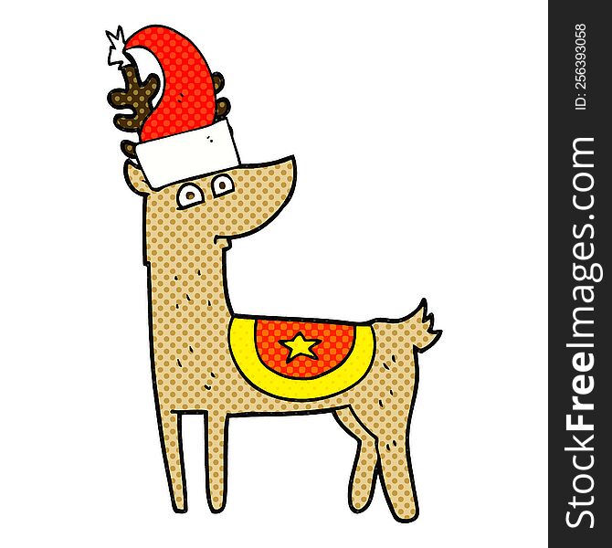 Cartoon Reindeer Wearing Christmas Hat