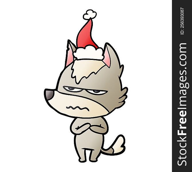 Gradient Cartoon Of A Annoyed Wolf Wearing Santa Hat