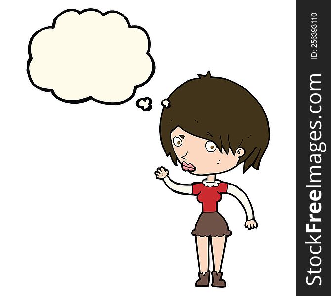 Cartoon Waving Woman With Thought Bubble