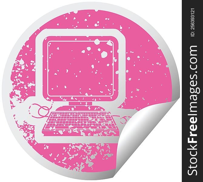 distressed sticker icon illustration of a computer with mouse. distressed sticker icon illustration of a computer with mouse