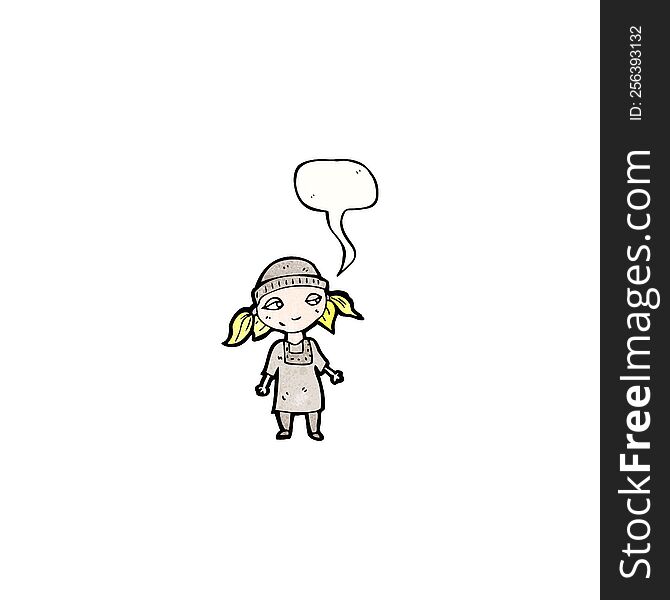 cartoon poor orphan girl with speech bubble