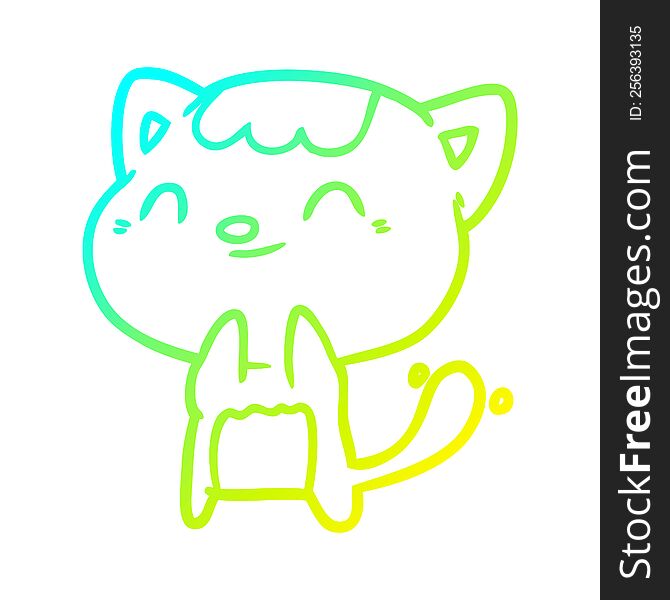 cold gradient line drawing of a cute happy little cat