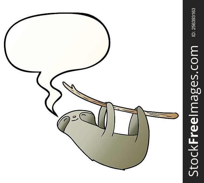 Cartoon Sloth And Speech Bubble In Smooth Gradient Style