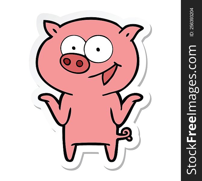 Sticker Of A Cartoon Pig With No Worries