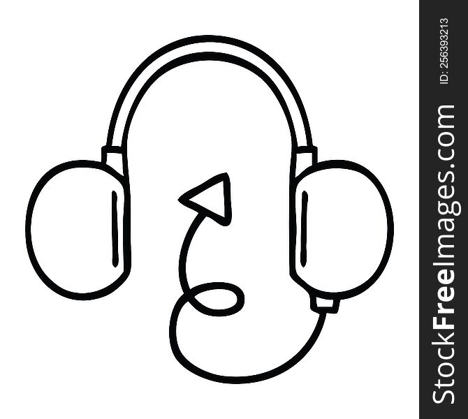 line drawing cartoon of a retro headphone