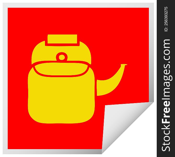 square peeling sticker cartoon of a kettle pot