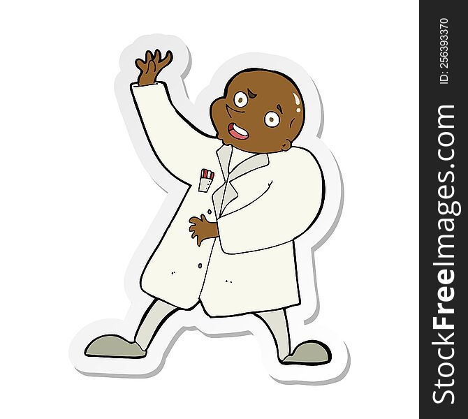 sticker of a cartoon mad scientist