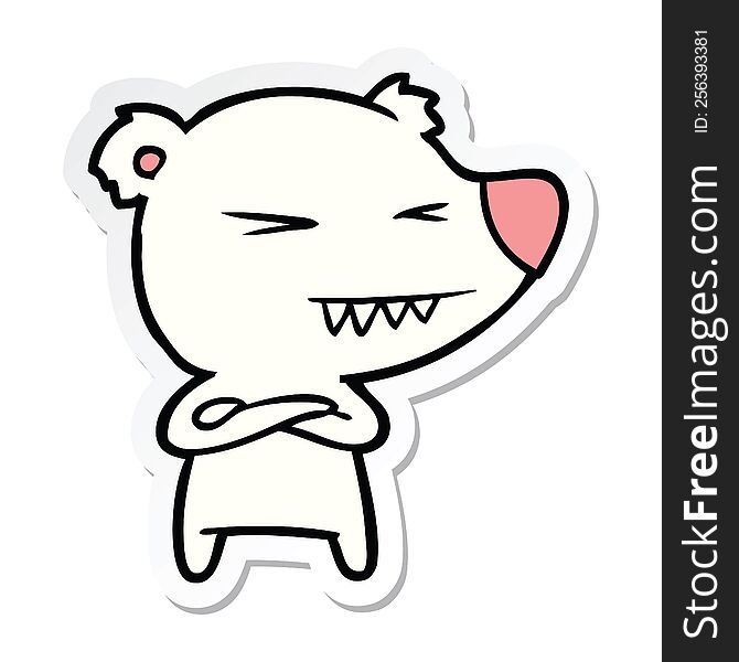 Sticker Of A Angry Polar Bear Cartoon With Folded Arms