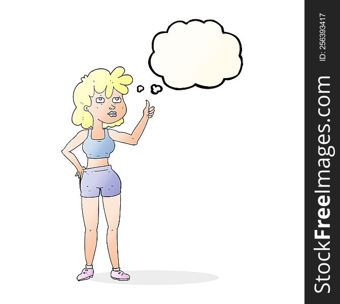 freehand drawn thought bubble cartoon gym woman