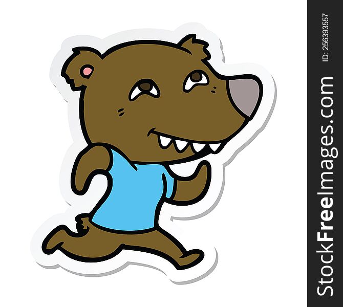 sticker of a cartoon bear running