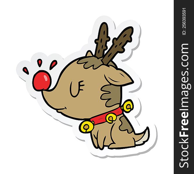 Sticker Of A Cartoon Christmas Reindeer