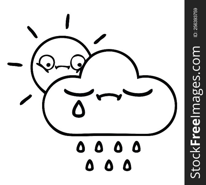 Line Drawing Cartoon Sunshine And Rain Cloud