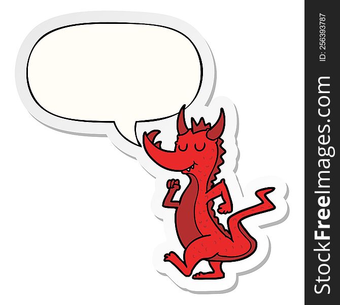cartoon cute dragon with speech bubble sticker