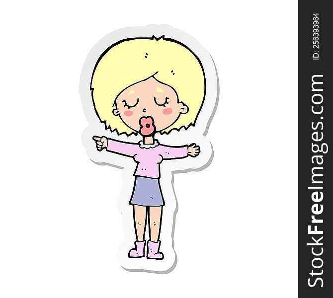 Sticker Of A Cartoon Pointing Woman