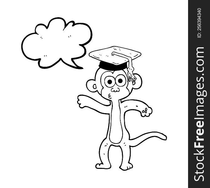 freehand drawn speech bubble cartoon graduate monkey