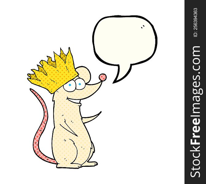 freehand drawn comic book speech bubble cartoon mouse wearing crown