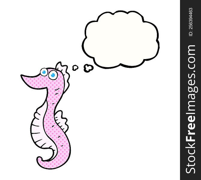 freehand drawn thought bubble cartoon seahorse