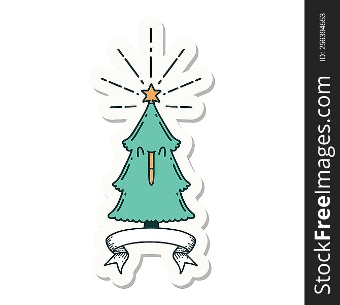 sticker of a tattoo style christmas tree with star