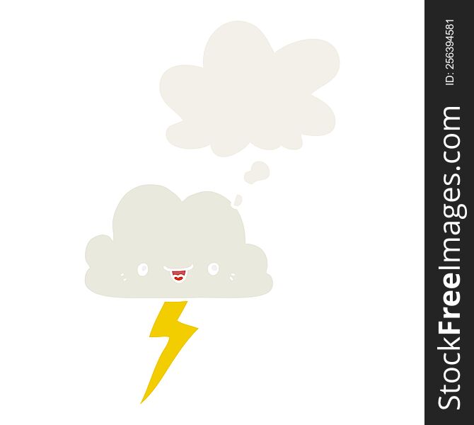 cartoon storm cloud with thought bubble in retro style