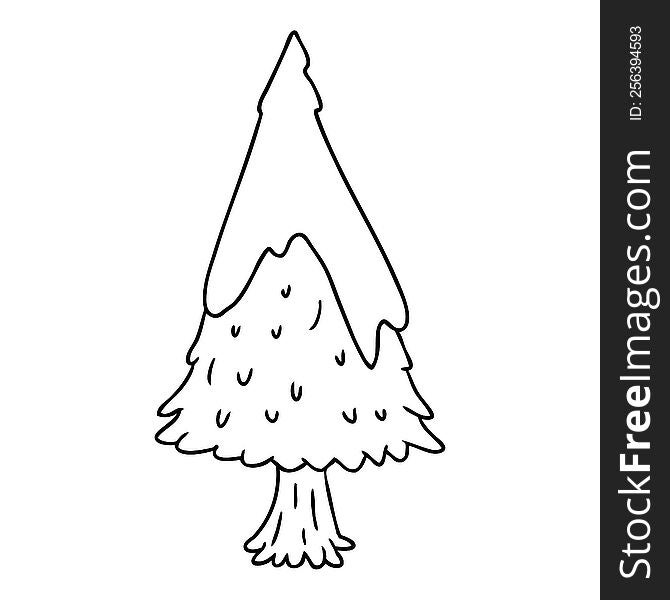 Line Drawing Doodle Single Snow Covered Tree