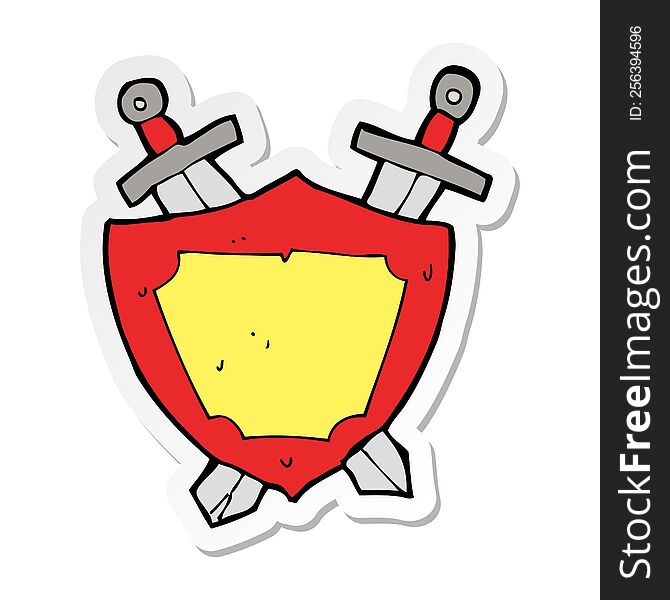 sticker of a cartoon shield and swords