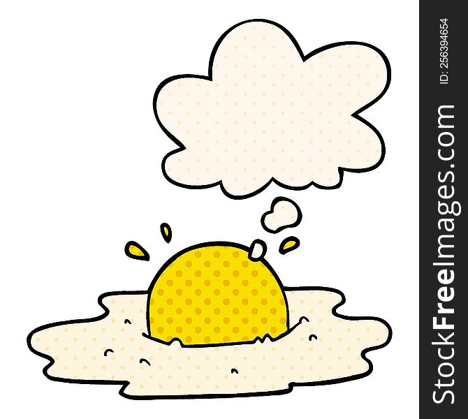 Cartoon Fried Egg And Thought Bubble In Comic Book Style