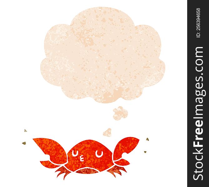 cartoon crab with thought bubble in grunge distressed retro textured style. cartoon crab with thought bubble in grunge distressed retro textured style