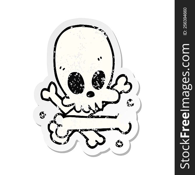 distressed sticker of a cartoon skull and bones