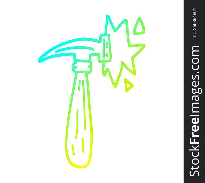 cold gradient line drawing of a cartoon hammer banging