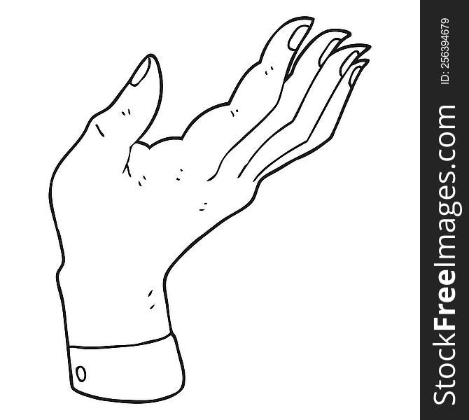 freehand drawn black and white cartoon open hand raised palm up