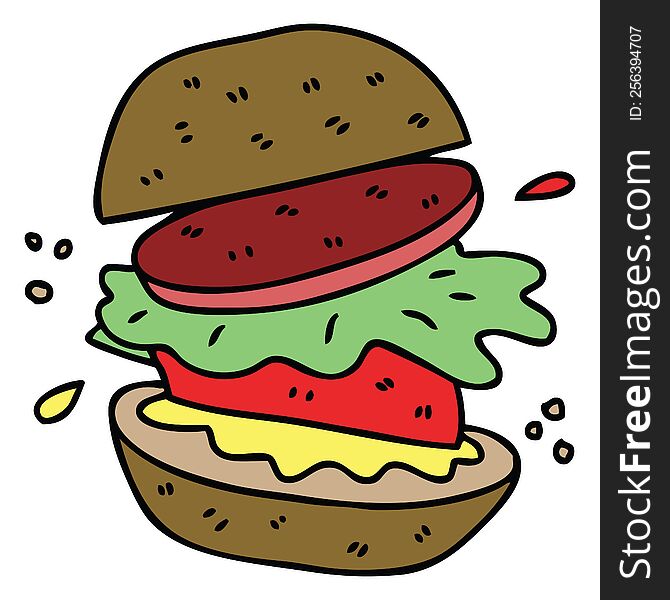 hand drawn quirky cartoon veggie burger. hand drawn quirky cartoon veggie burger