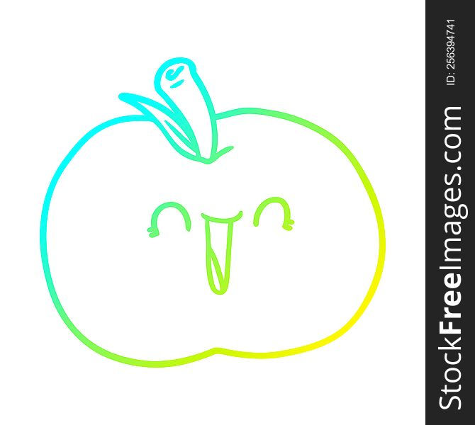 Cold Gradient Line Drawing Cartoon Laughing Apple