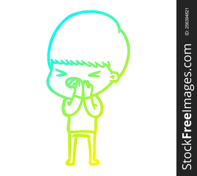 Cold Gradient Line Drawing Cartoon Stressed Man