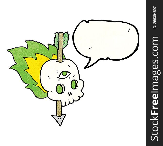 Speech Bubble Textured Cartoon Magic Skull With Arrow Through Brain