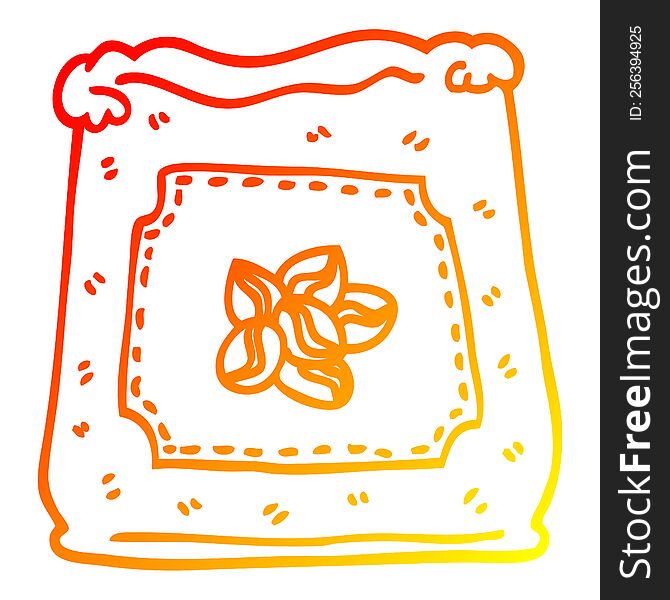 warm gradient line drawing of a cartoon bag of coffee beans