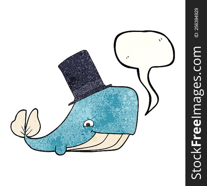 Speech Bubble Textured Cartoon Whale In Top Hat