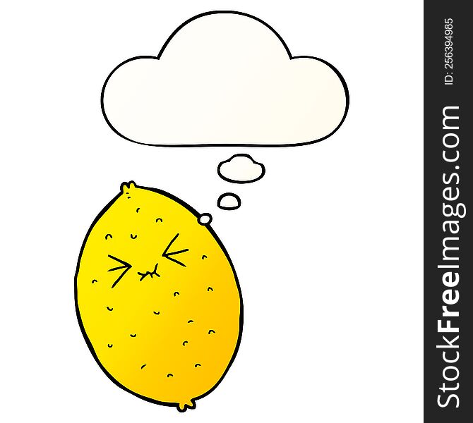 cartoon bitter lemon with thought bubble in smooth gradient style