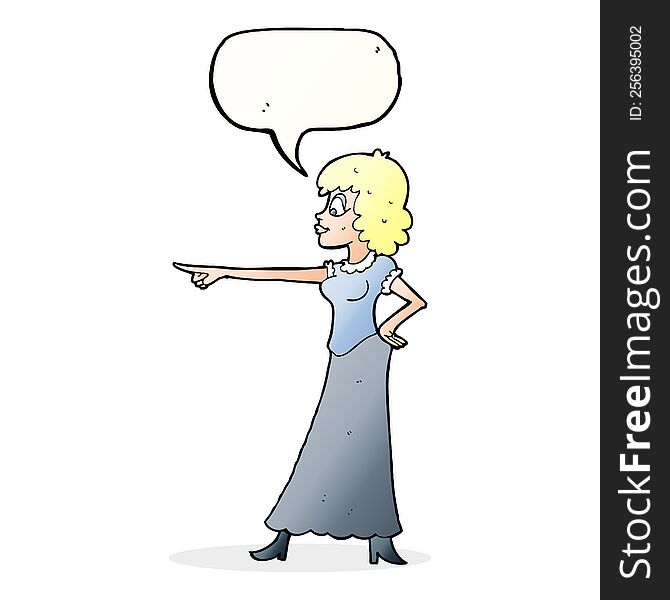 Cartoon Woman Pointing Finger With Speech Bubble