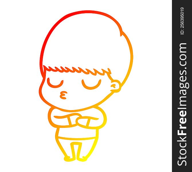 warm gradient line drawing of a cartoon calm boy