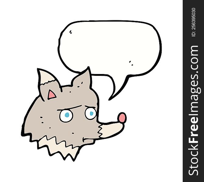 cartoon unhappy wolf with speech bubble