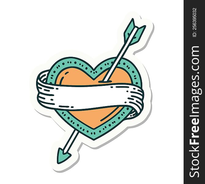 sticker of tattoo in traditional style of an arrow heart and banner. sticker of tattoo in traditional style of an arrow heart and banner