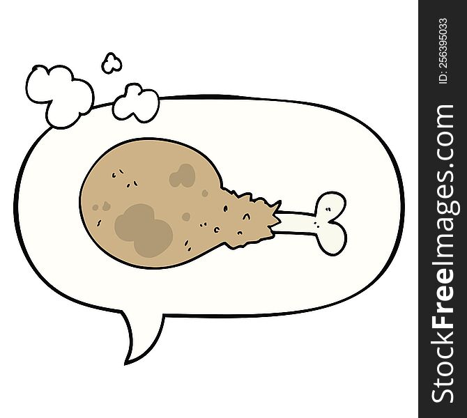 Cartoon Cooked Chicken Leg And Speech Bubble