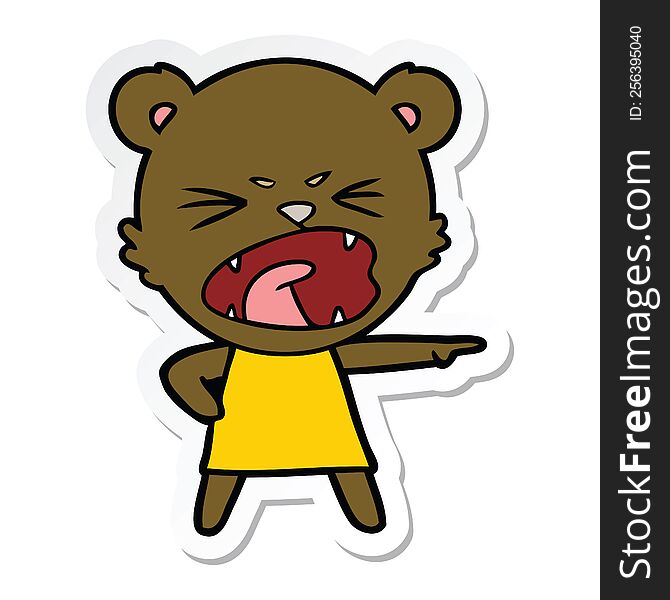 Sticker Of A Angry Cartoon Bear In Dress Shouting