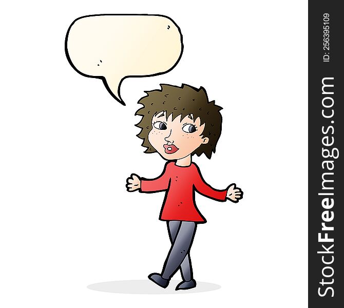 Cartoon Woman With No Worries With Speech Bubble
